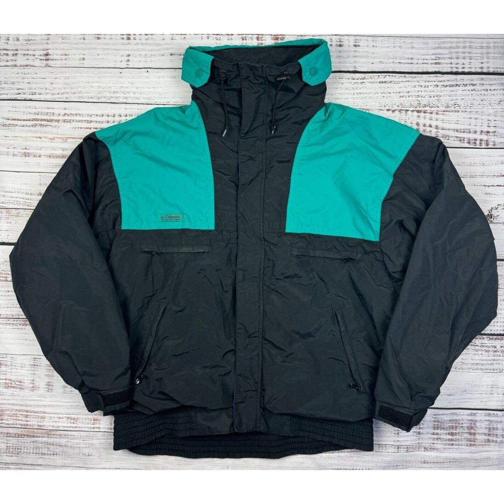 Columbia Vintage Men's Green/black Radial Sleeve Full Zip Jacket Sz L Hood